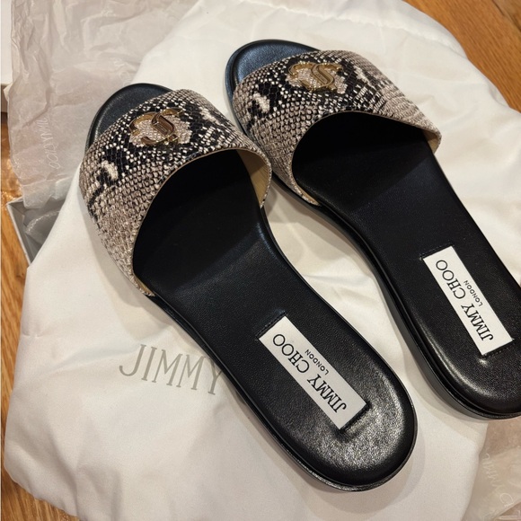 Jimmy Choo Black and Cream Slide Sandals - Picture 1 of 2